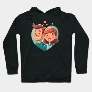 Illustration of a smiling couple in a blue heart on a pink background Hoodie